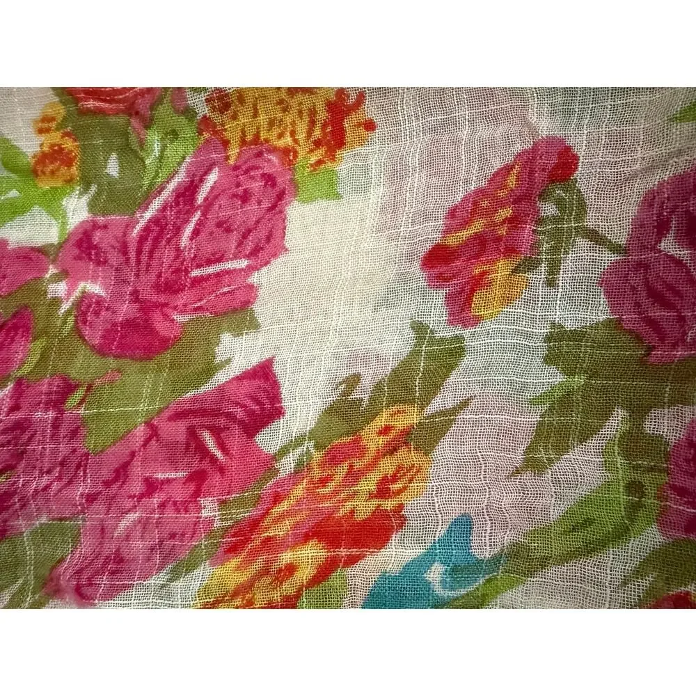 Floral Rose Print Tassel Scarf White Pink 100% Viscose Lightweight Wrap Shawl